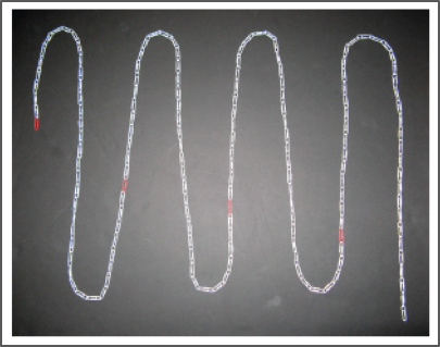 Paper clip chain representing hot water use in the shower.