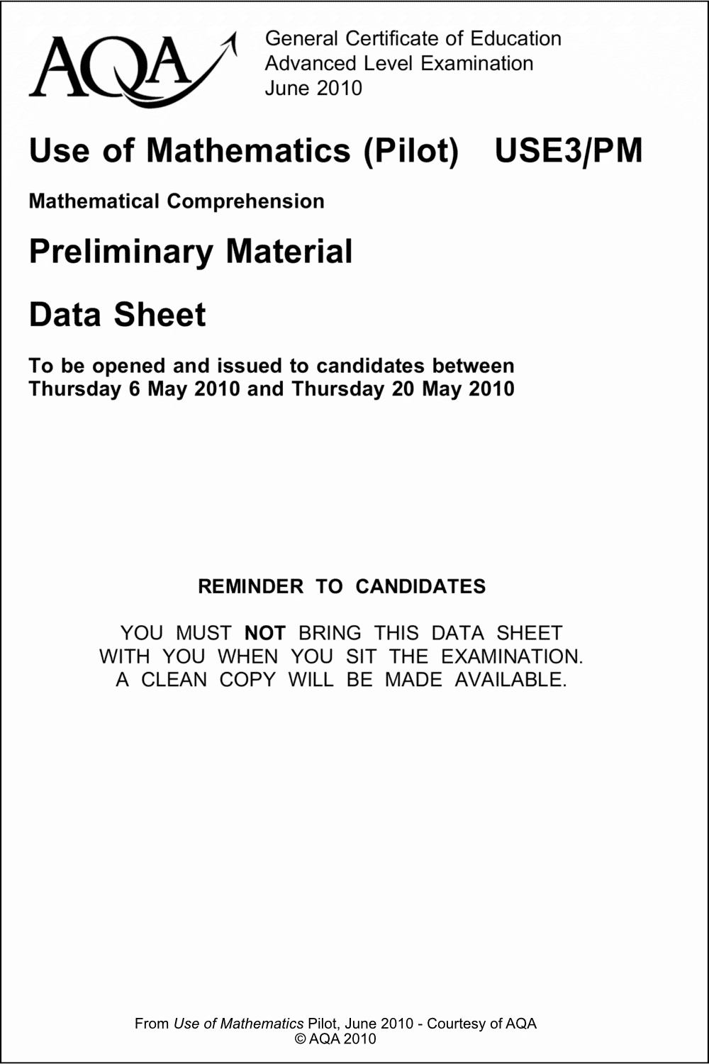 Page from AQA advance reading