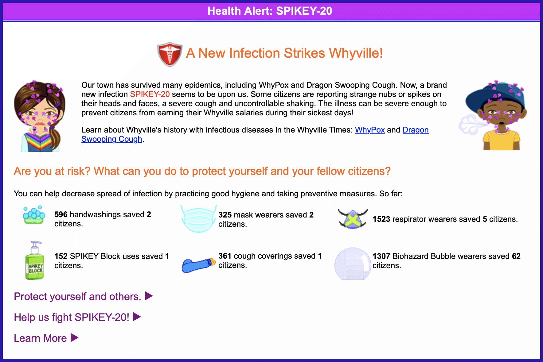 Image for Figure 6 – Unfurled public homepage announcement about SPIKEY-20 symptoms and PPE shown at login