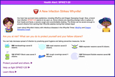 Unfurled public homepage announcement about SPIKEY-20 symptoms and PPE shown at login