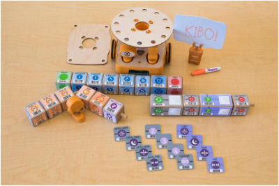 Picture of KIBO robot and programming blocks