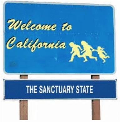 Sign saying 'Welcome to California - the sanctuary state