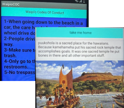 Images of students' Code of Conduct apps running on a phone